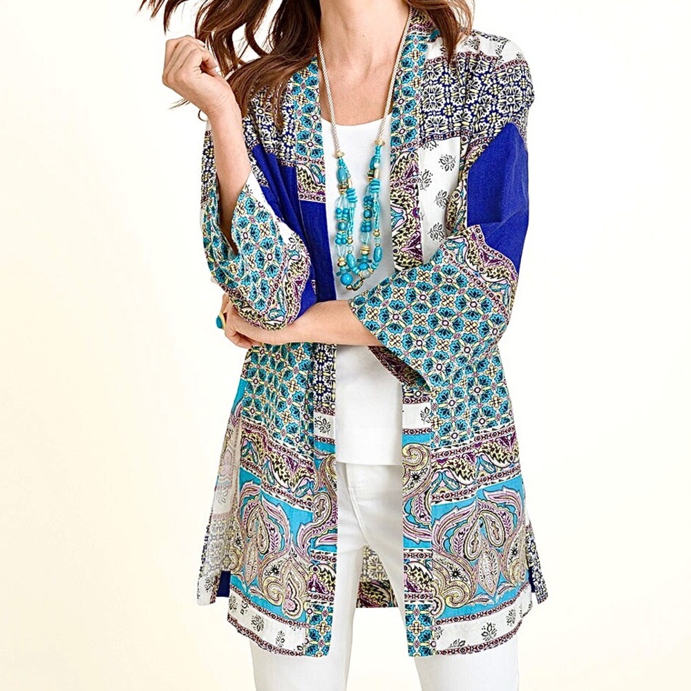 Chico’s Patchwork Linen Duster Cardigan Women’s S… - image 2